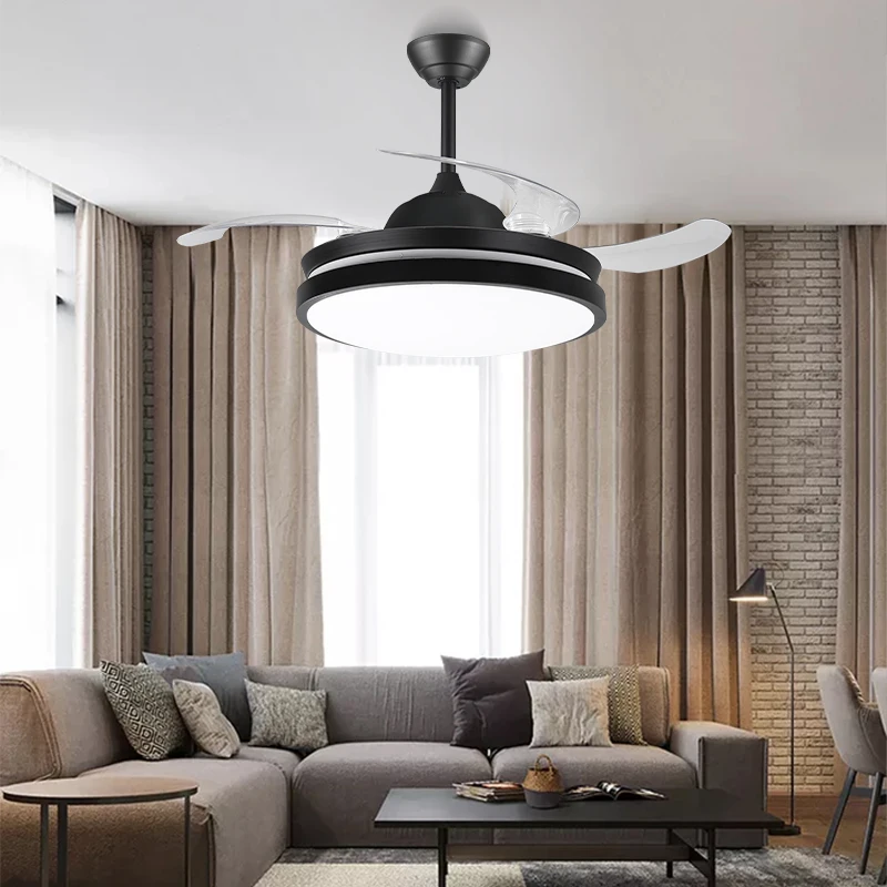 European Style High Quality Remote Control Black Living Room Modern Led Ceiling Fan Light