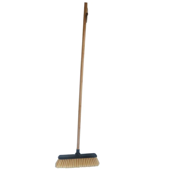 
high quality household cleaning plastic brooms with long bamboo handle 
