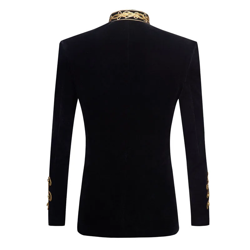 
PYJTRL Men Handmade Black Retro Blazer Gold Embroidery Velvet DJ Singers Nightclub Costume Stylish Suit Jacket Stage Wear 