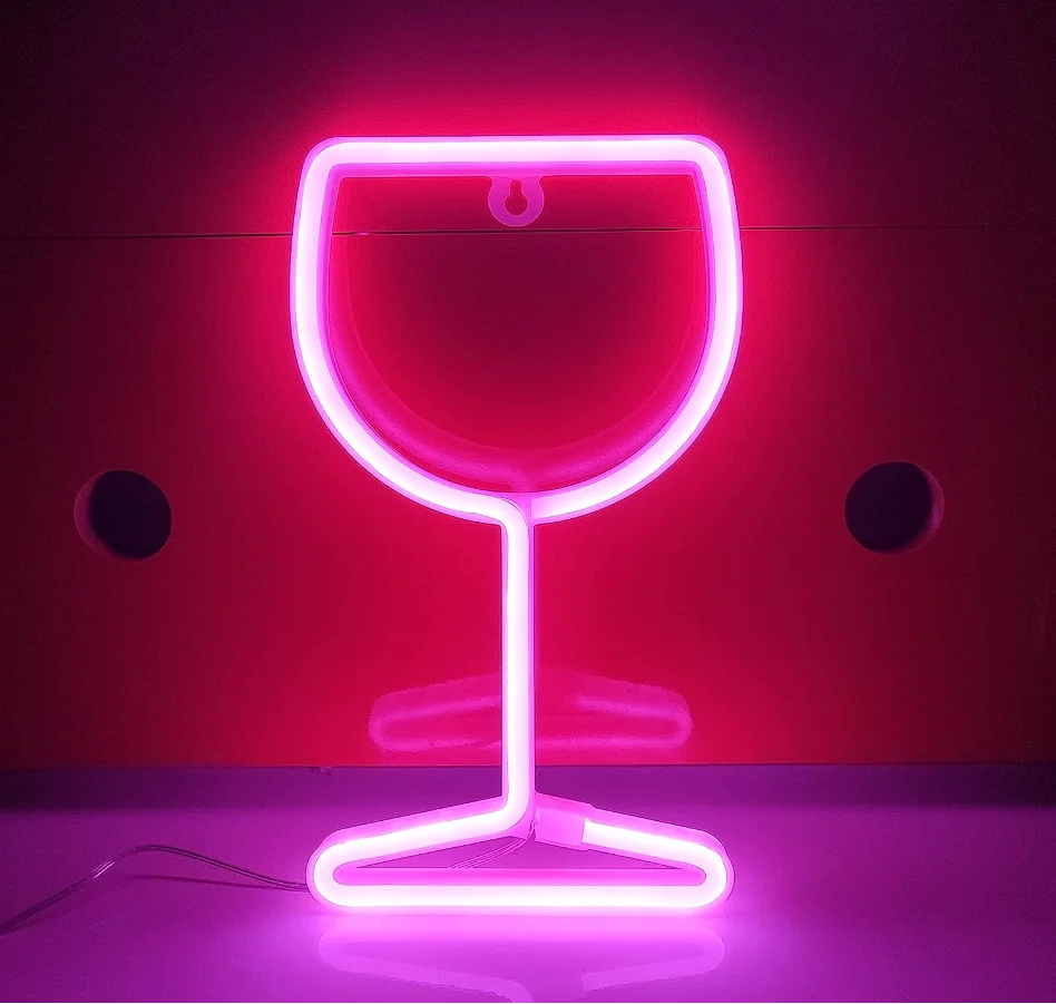 Cocktail Hanging Usb Battery Operated Neon Lights Night Lamp Led Wine Glass Neon Sign For Wall Club Cellar Room Party Bar Decor