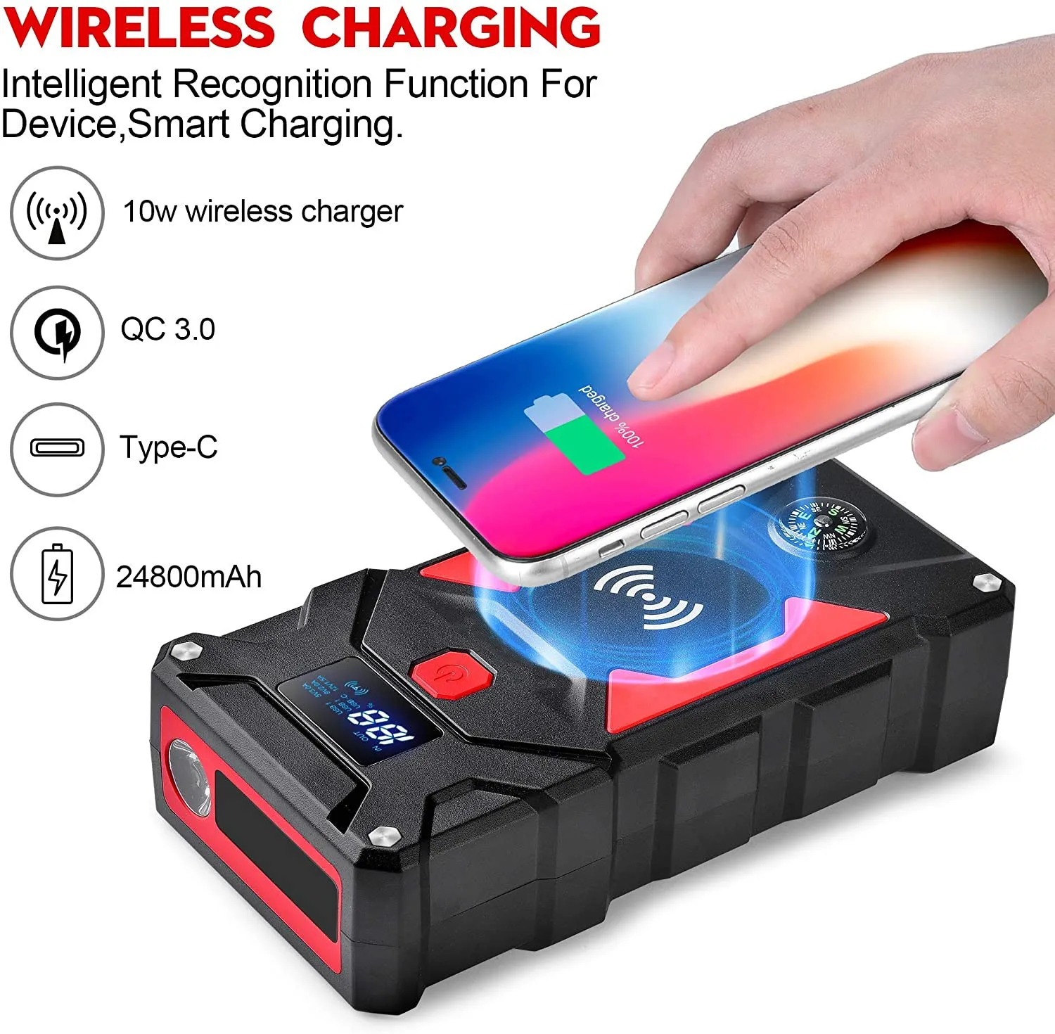 Promotion Multifunction 24800mAh 12V Mini Battery Jump Starter Wireless Charging Portable Jump Starter For Car Battery