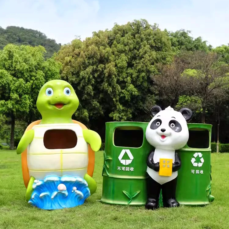 F022 Cartoon trash can fiberglass sculpture outdoor park forest lawn landscape decorations large trash can ornaments