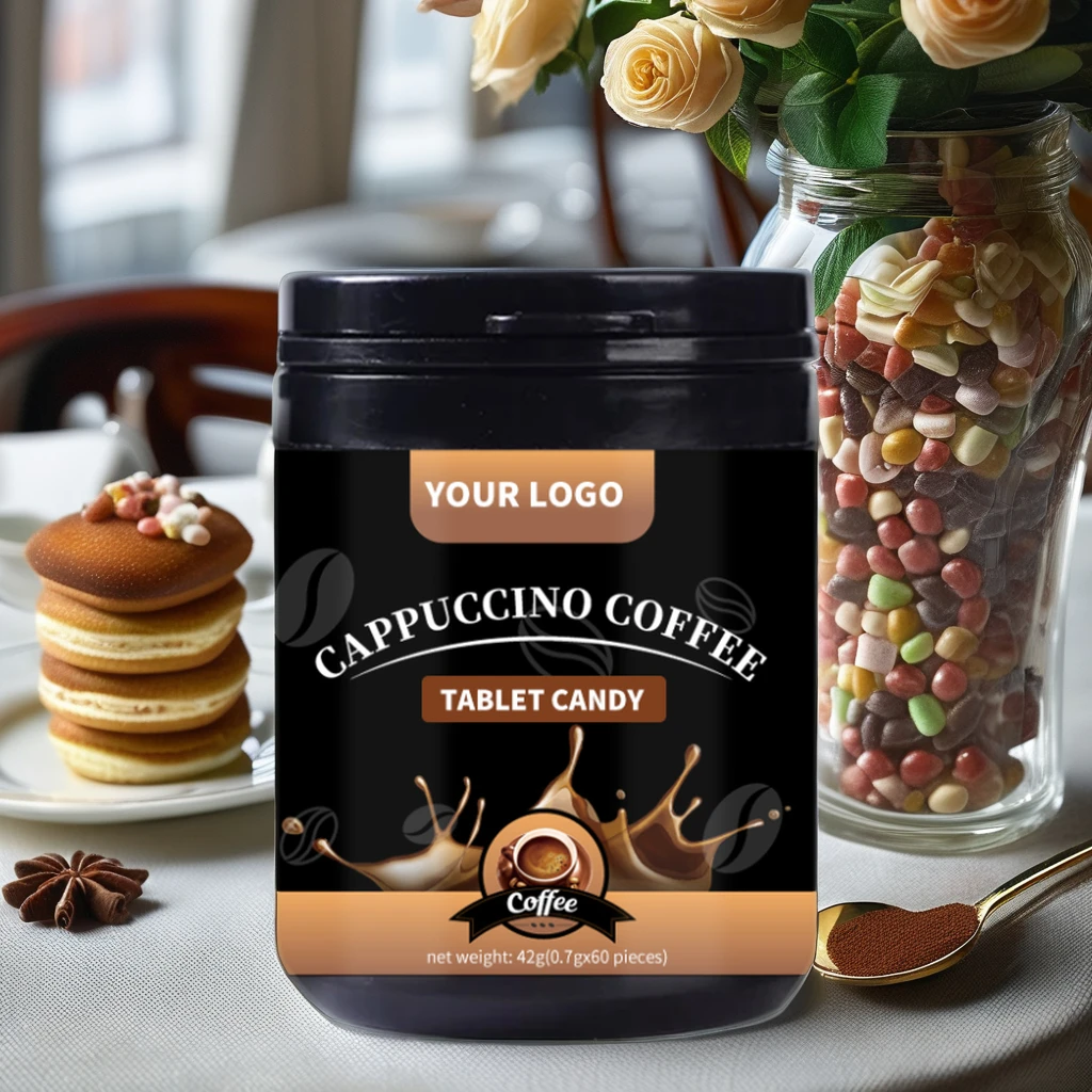 OEM/RTS Classic Cappuccino Coffee Bean Flavored Tablet Candy Loose Hard Candy with Classic Coffee Taste for adults
