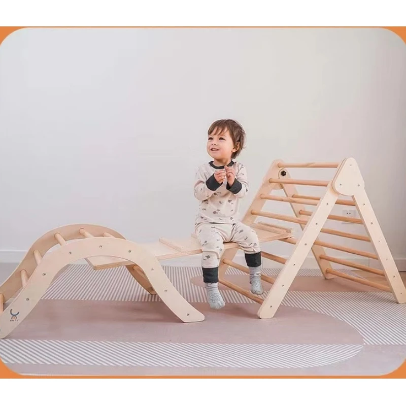 Modern Design Foldable Wooden Indoor Playground Triangle Ladder with Ramp Sliding for School and Hospital Use