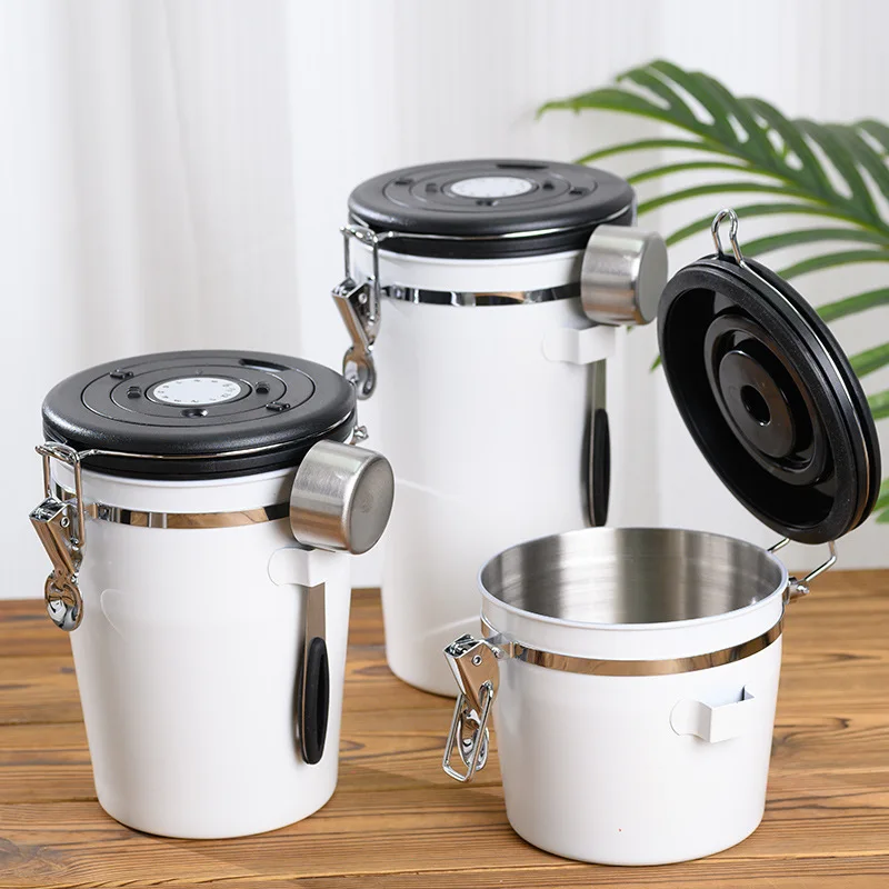 New Stacked Storage Box One Way Exhaust Valve Storage Tank Multi Color Stainless Steel Coffee Sealed Tank
