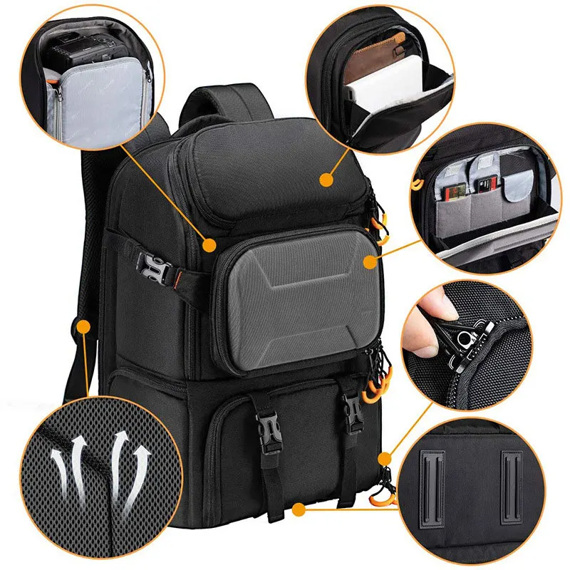 Custom Logo Travel Professional Large Photography Digital SLR Video Bag Waterproof Camera Backpack With 15' Laptop Compartment