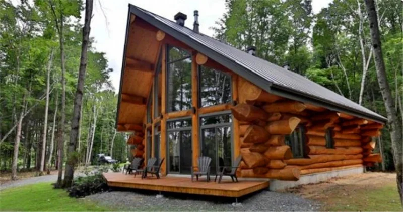 
Timber frame wooden house with big windows log home low cost woodhouse 