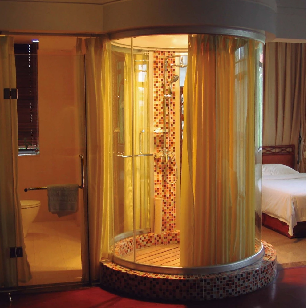 KK8002 Round Hinged Blue Glass Shower Cabin Price