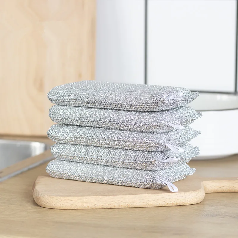 Custom Scrub Sponges Kitchen Dish Washing Dishes Non Scratch Heavy Duty Safe Durable Strong Cleaning Silver Scouring Pads