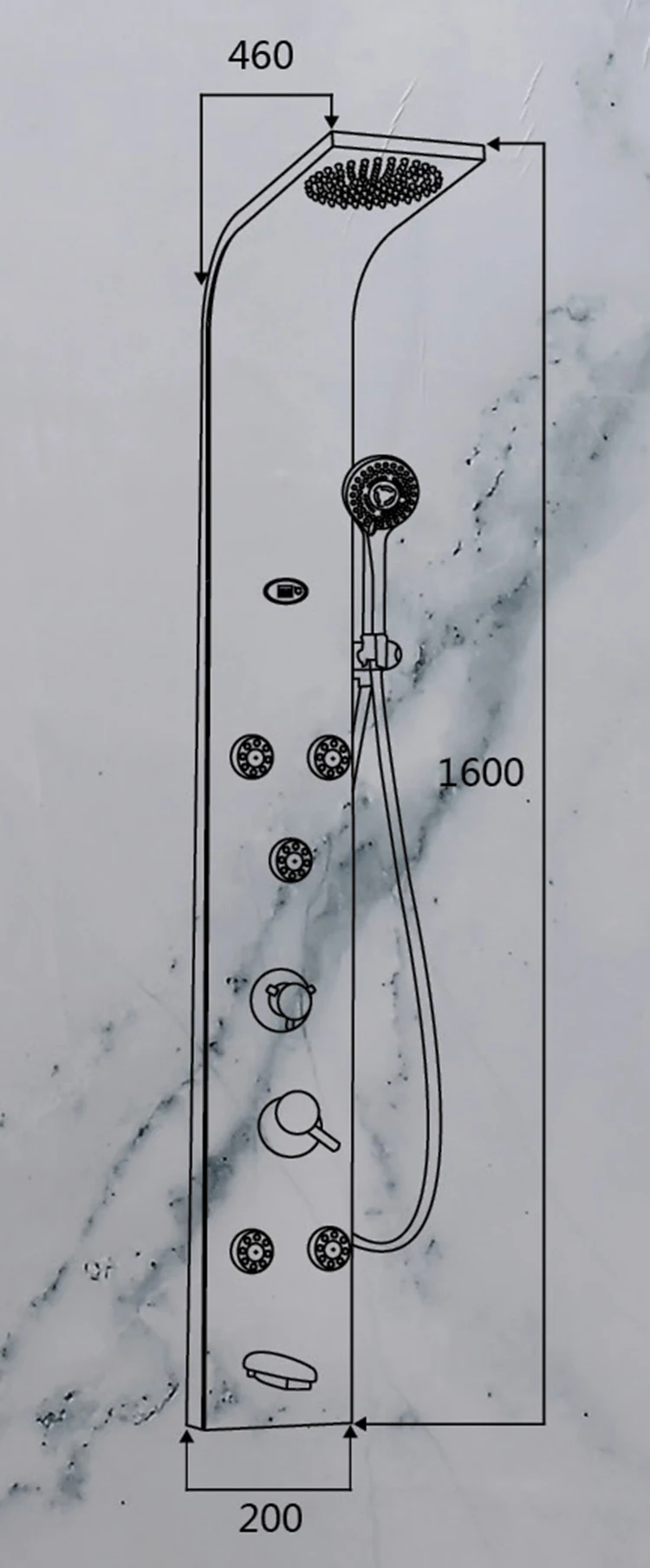 Temperature Display Waterproof Massaging Shower Panels Digital Shower Control Panel with Six Massage Jets