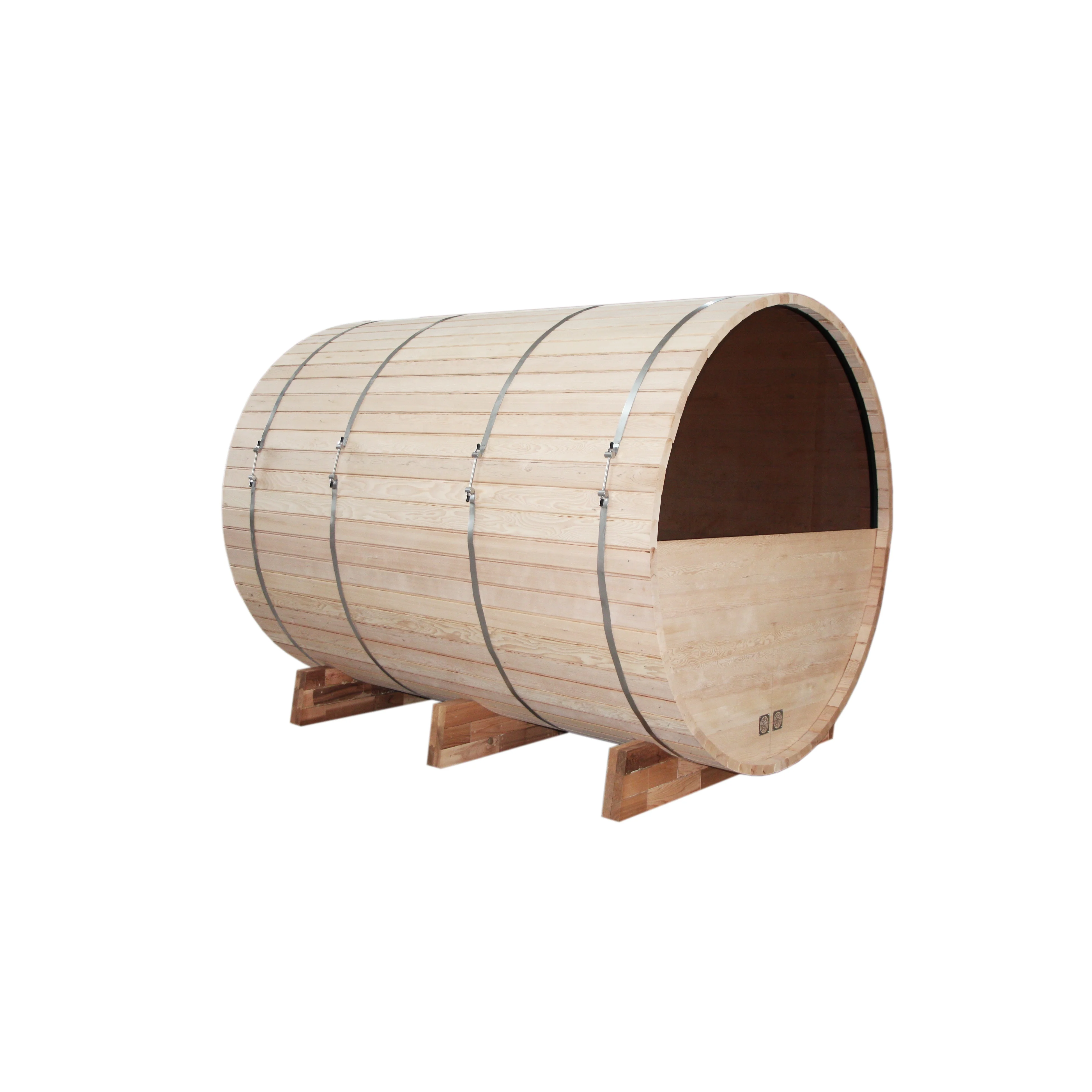 New Arrivals Outdoor Barrel Sauna 4-6 Persons Outdoor Sauna Room With Half Glass Wall