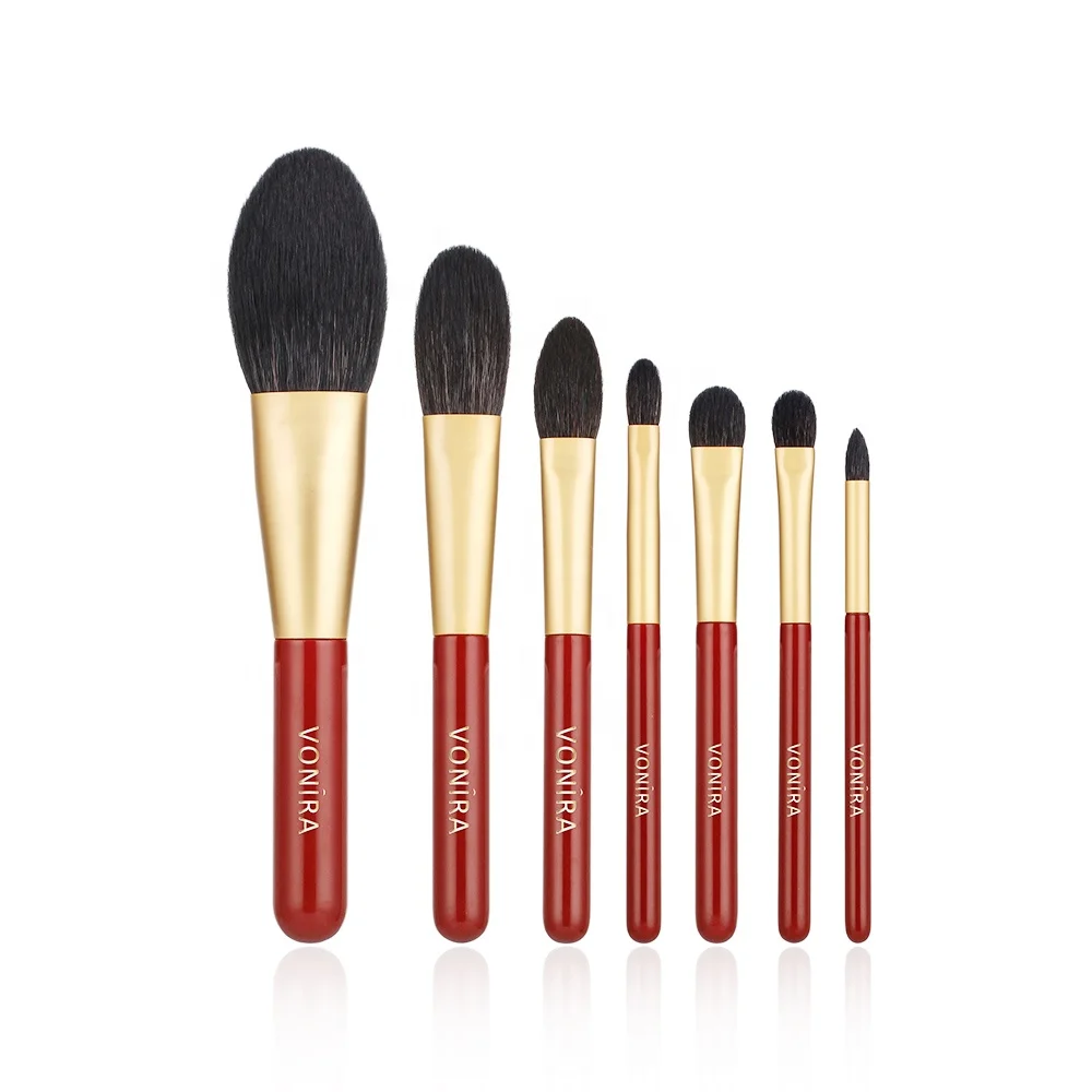 Vonira Beauty Luxury Grey Squirrel Hair Color Natural Goat Hair Makeup Brushes Set Brochas de Maquillaje Esenciales 7 Pieces Kit