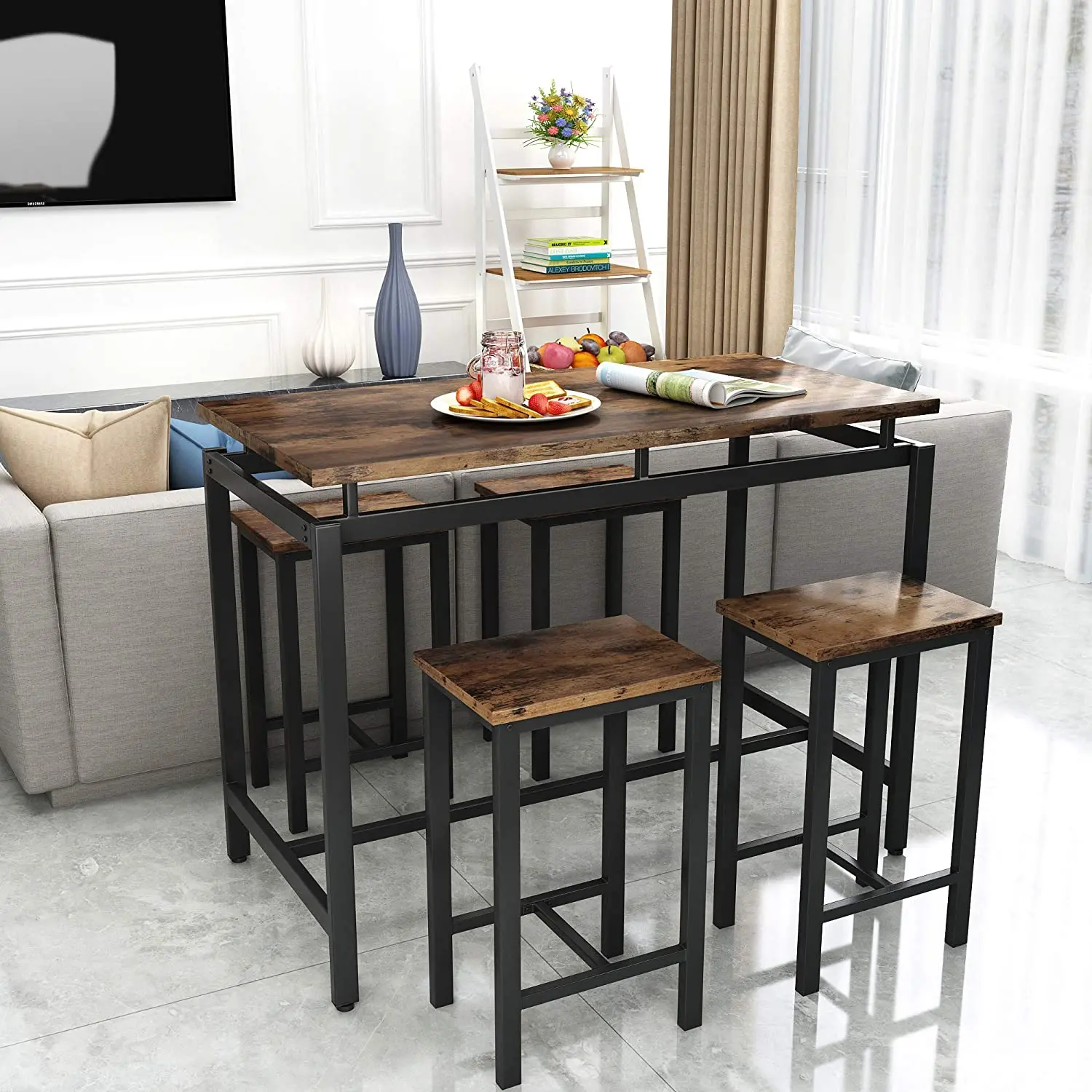 Modern Kitchen Table and Chairs for 4, Wood Pub Bar Table Set Perfect for Breakfast Nook Small Space Living Room