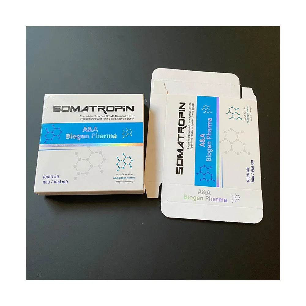 Easy folding paper color box hgh peptide lean bottle packaging 10iu/vial x 10 hgh ampoules vial box with label and tray