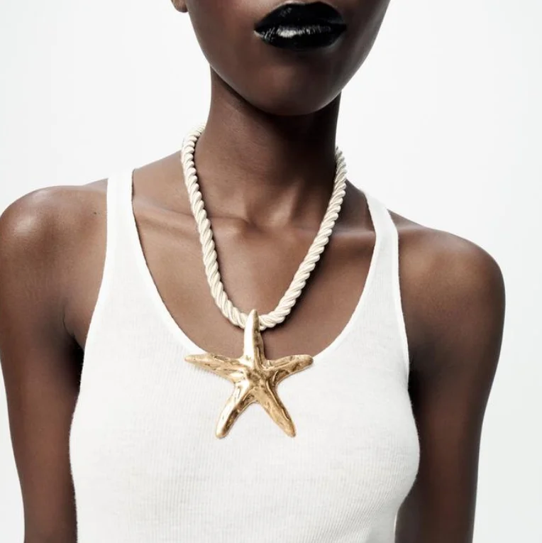 2024 Latest ZA metal Starfish pendant necklace for women personality exaggerated vacation beach jewelry accessories