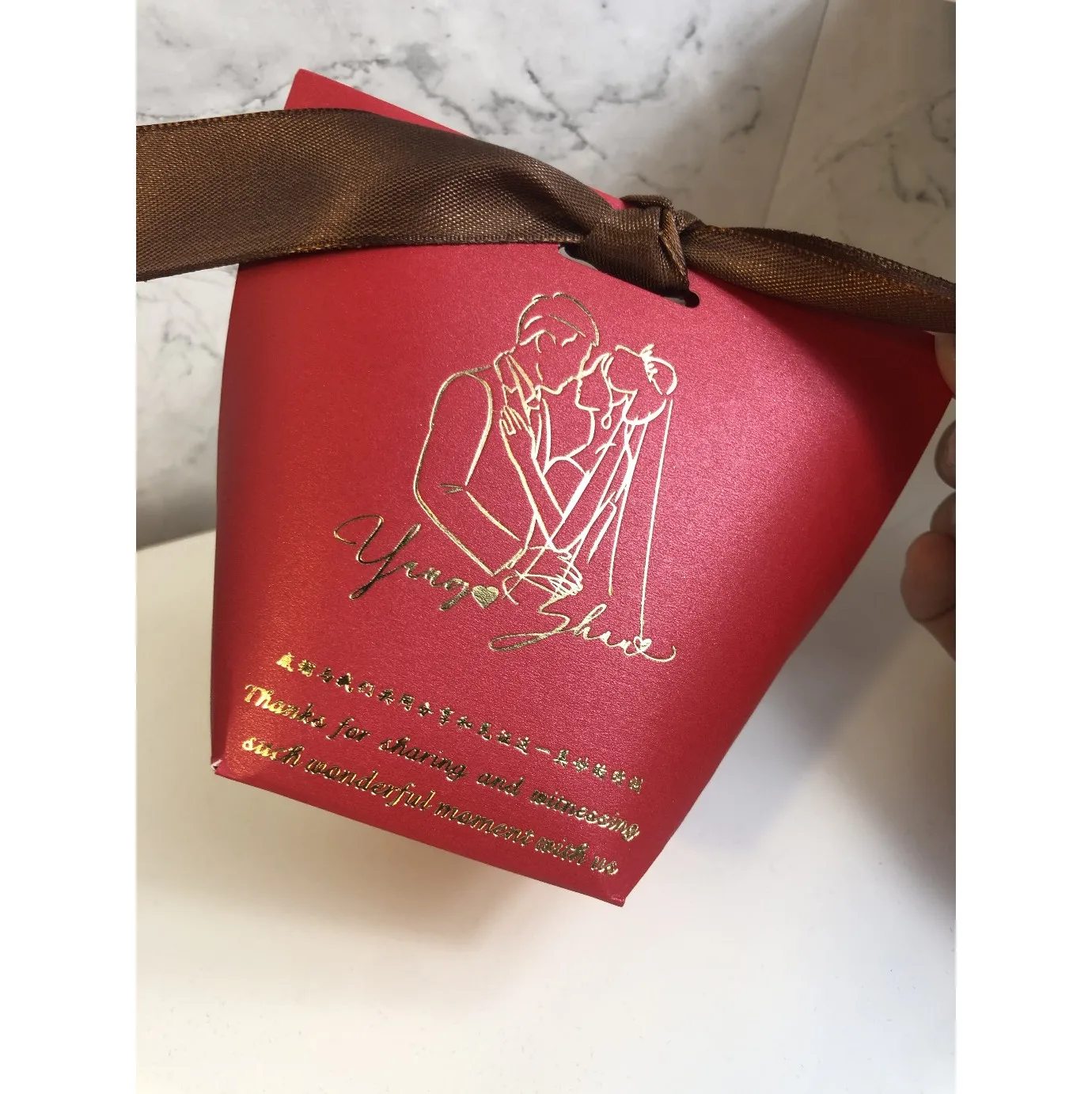 Hot Sell Folding chocolate Present White Packaging Thank You Wedding favor Small gift Ribbon bow paper Box