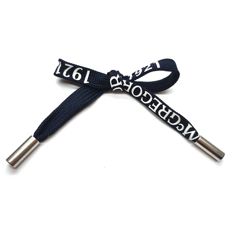 
Custom flat polyester printed logo drawstring cord with metal tip 