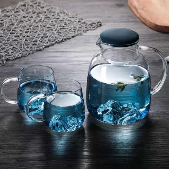 Hot Selling Wholesale Colored Mountain Shaped Glass Pitcher Sets for Jug