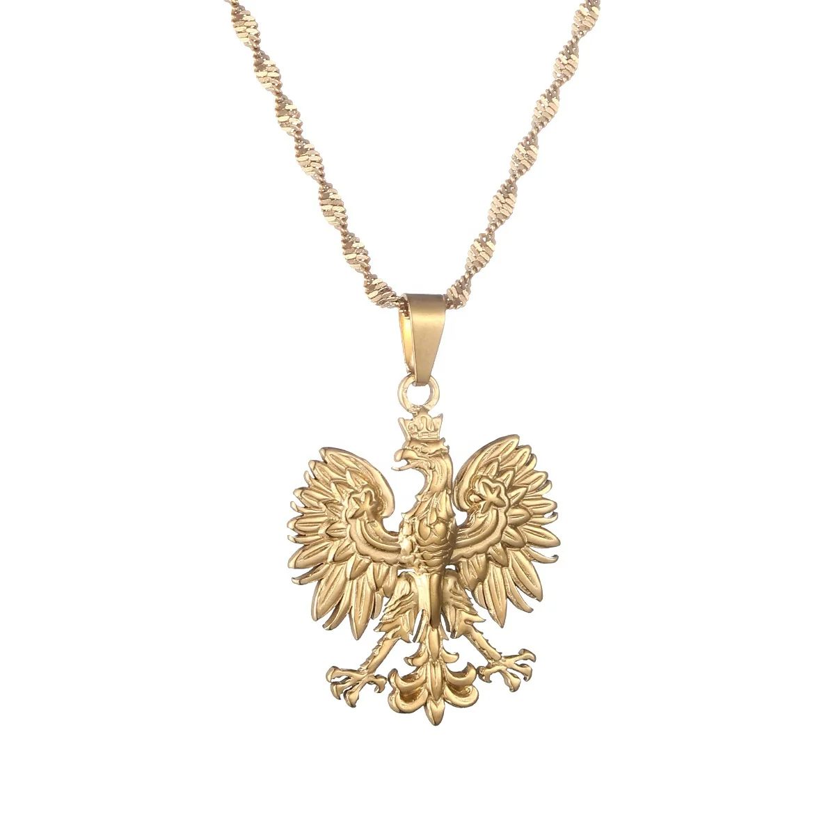 Poland Symbol Eagle Pendant Necklace Gold Plated Stainless Steel Poland National Emblem Necklace