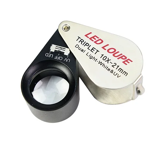 10x Mini Folding Jewelers Eye Loupe Optical Glass Magnifier 6 LED Light & UV Light Magnification