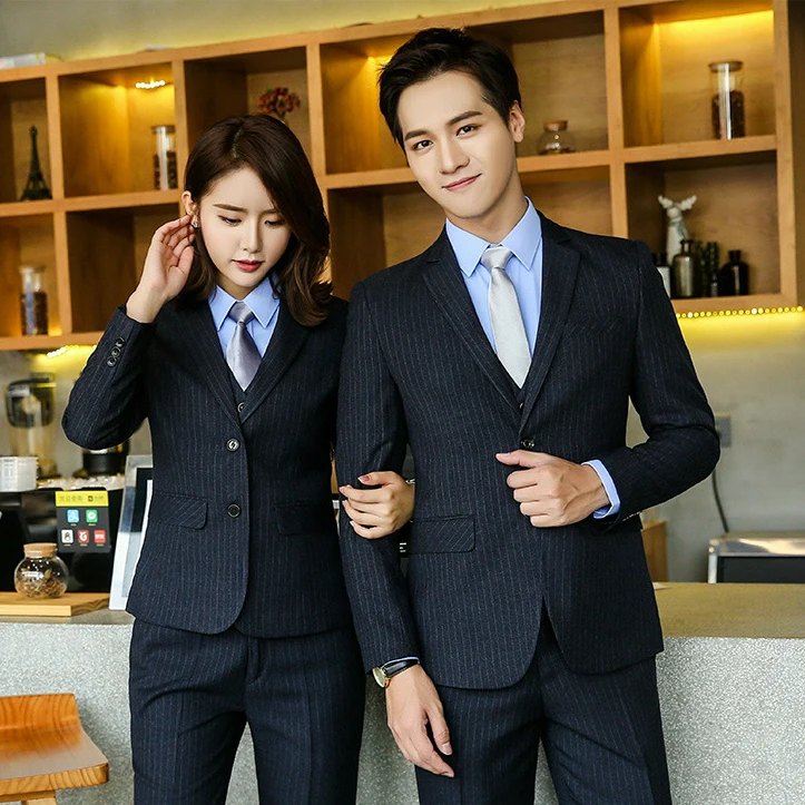 3 Piece Latest Style Women and Men Suit Design Business Stripe Slim Fit Women and Men Suit