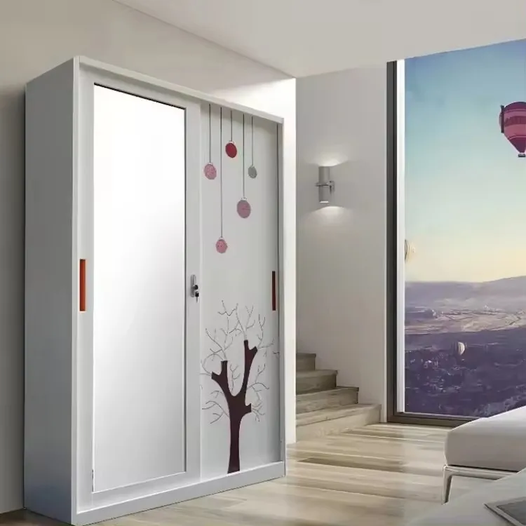 Customized Knock Down Structure Metal Cloth Wardrobe Steel Room Locker Sliding Door Home Furniture Wardrobe