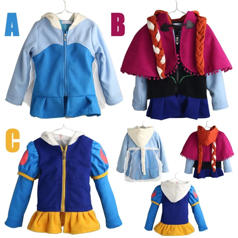 Winter Girl Tracksuit Coat with Hood Princess Costume Girl Elsa Jacket Hoodies Anna Thicken Hoodie Coat Outerwear Snow White