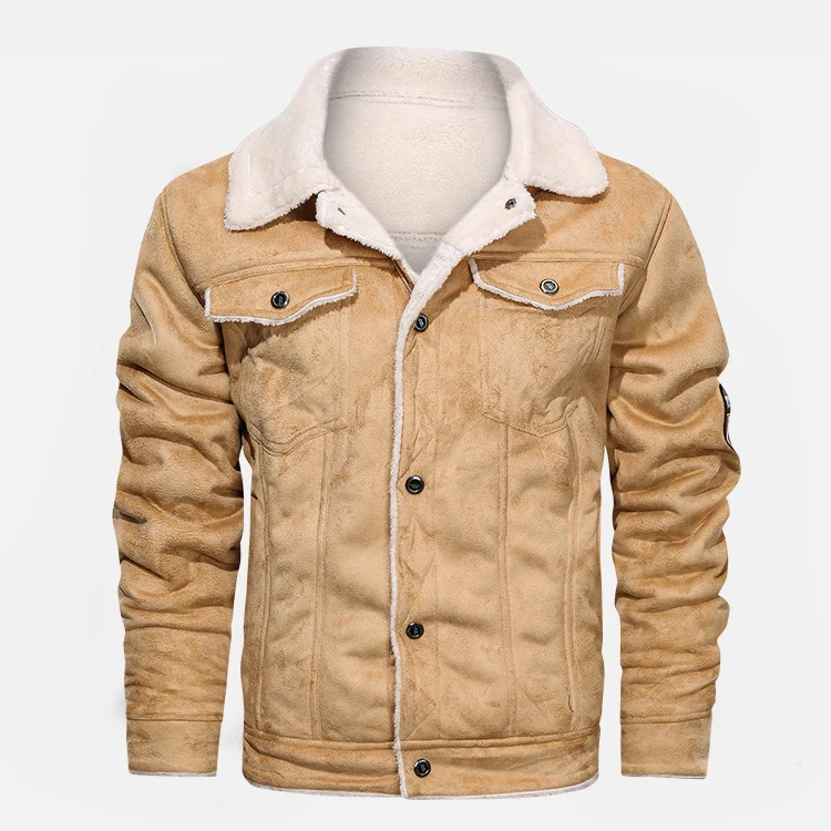 Winter Men Suede Bomber Jacket Custom Faux Leather Jacket New Style Fashion for Men Zipper up Brown Synthetic Leather Shell 100