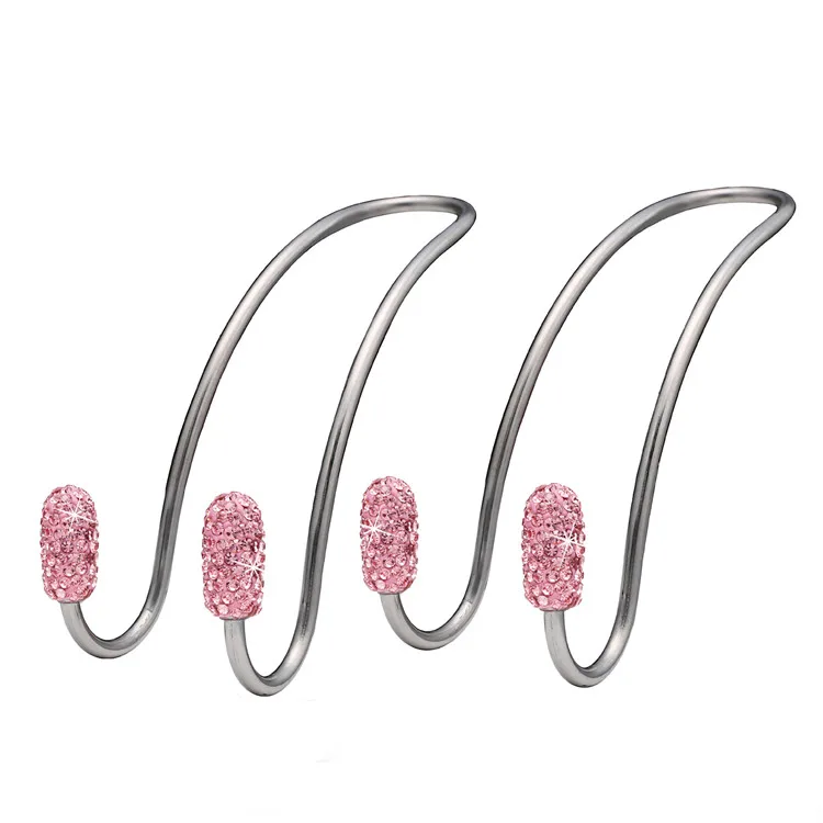 Multifunctional Stainless Steel Universal Bling Car Back Seat Hanger Rhinestone Hook For Interior Headrest Organizer