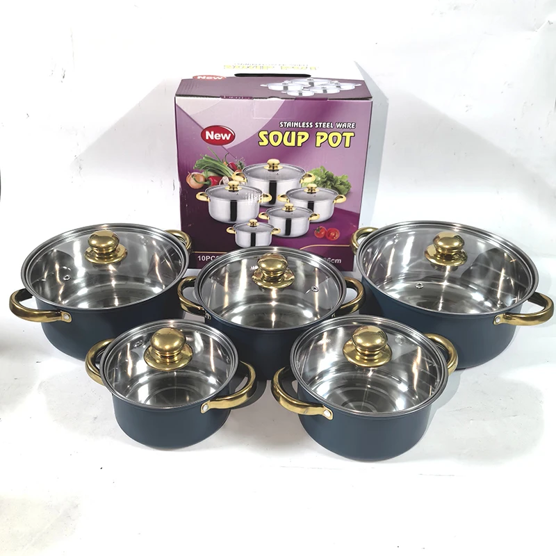 Yuedisi Wholesale 12PCS Kitchen Restaurant Cookware Set Stainless Steel Cookware Pot Stock Pot