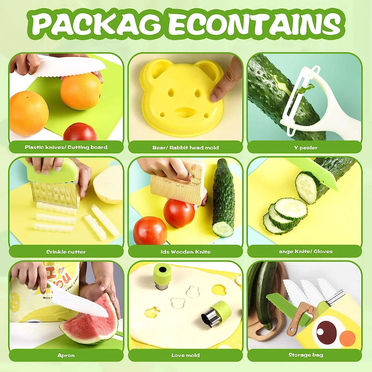 Customizable real mini kitchen Kids cooking Baking tool Gift Play Set 14 Pcs for kids