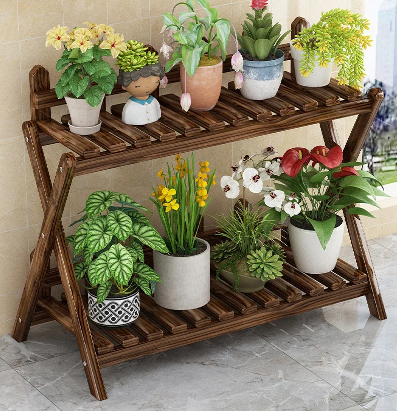 Flower Pot Stand Indoor Plant Stand Outdoor Multiple Plants 2 Tier Wood Corner Plant Shelf Rack Flower Pot Stand Holder