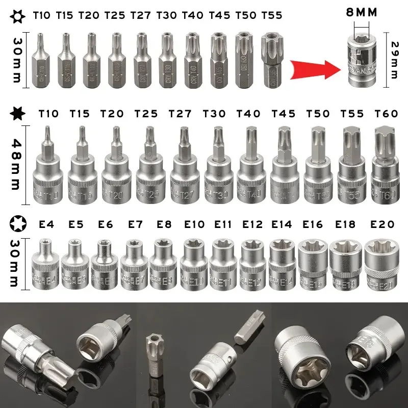 34PCS Socket Wrench Automotive Repair Tool Sets Chromium Vanadium Steel Socket Tool Sets