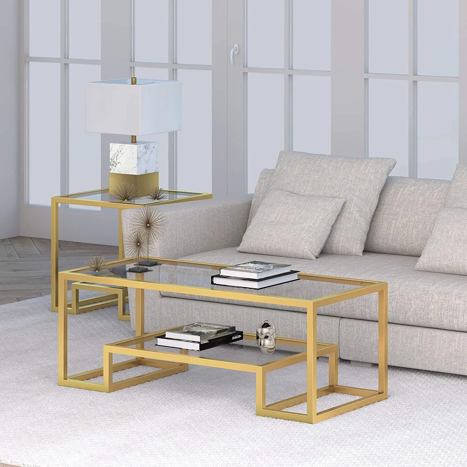 Modern Geometric-Inspired Glass Coffee Table Customized Size Color Center Tea Table