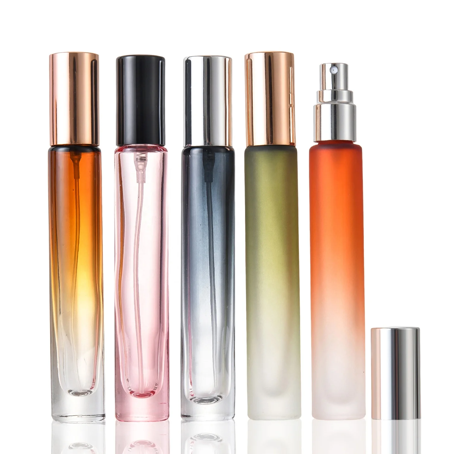 Mini Travel Size Empty refillable Cylinder Glass Spray Perfume Bottles 10ml Cylinder Square Perfume Bottles  with Lid