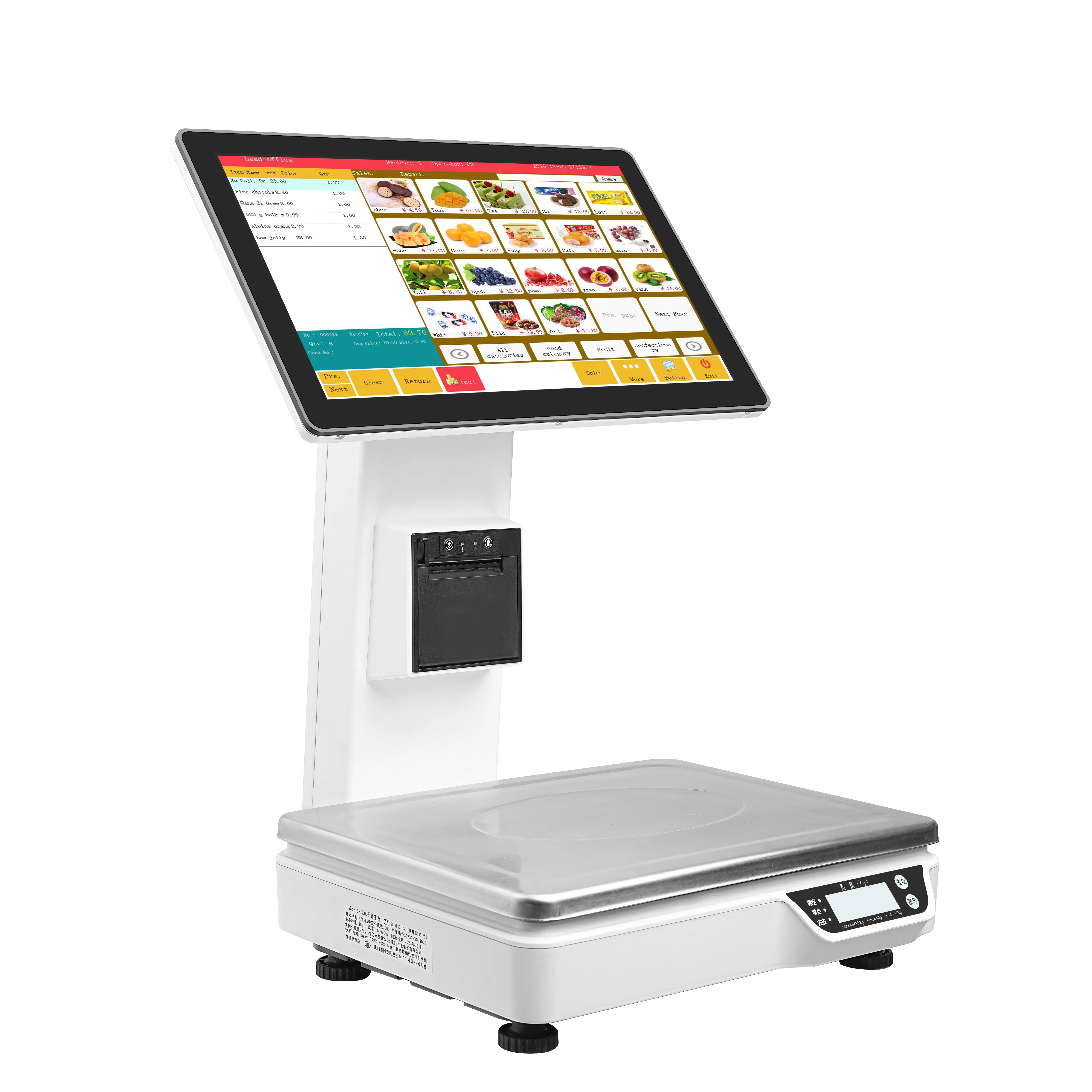 Factory Android Pos Aystem Scale Smart Pos Weighing Scale Fruit Shop Pos Scale for Supermarket