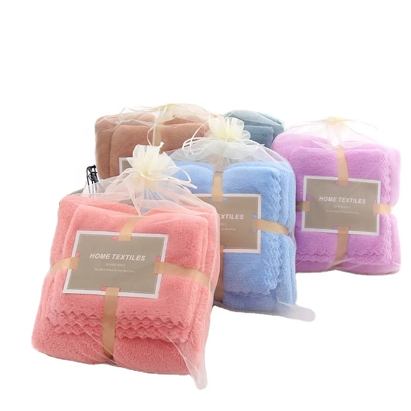 35*75cm/70*140cm Skin-friendly Coral Fleece Bath Towel Set Indoor SPA Hotel Bathroom Microfiber Towels