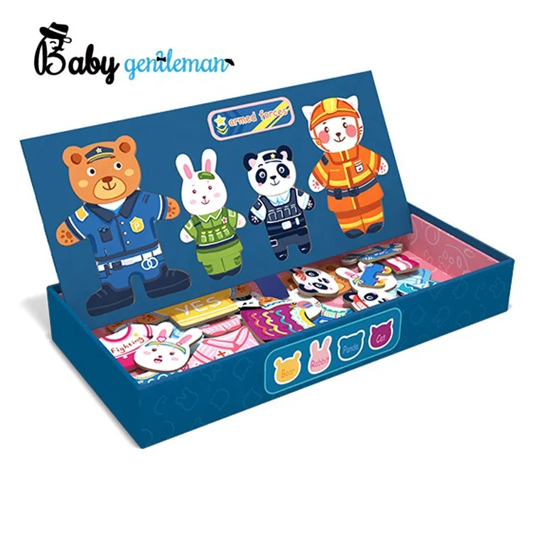 Customize cartoon bear dress up game wooden magnetic puzzles for kids Z14210D