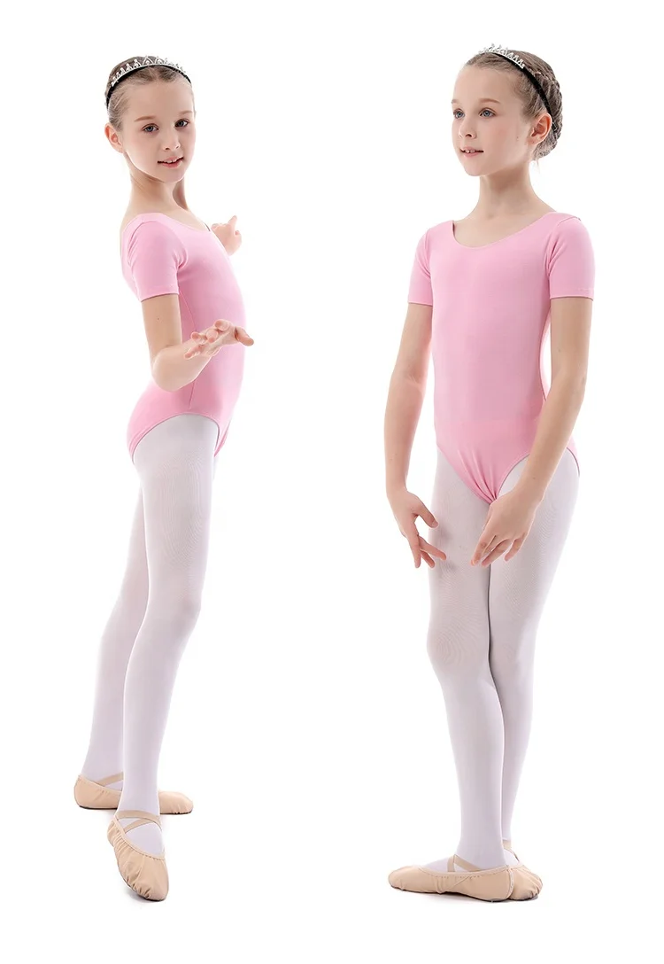 Лидер продаж профессиональные Детские балетные трико с коротким рукавом для девочек хлопковым логотипом на заказ