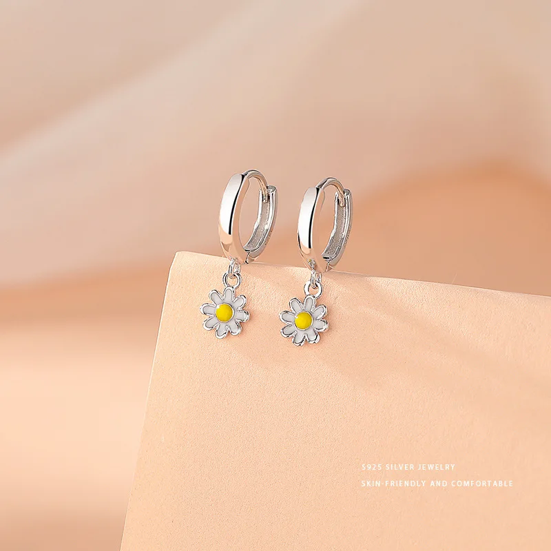wholesale fashion High quality jewelry 925 sterling silver Sunflower shape gold plated hoop earring jewelry for women