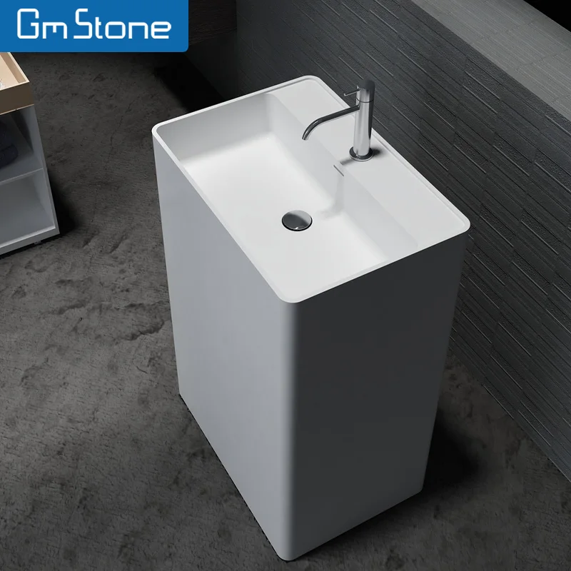 Freestanding Wash Hand Basin Hot Sale Wholesale Artificial Stone White Sink  Modern Bathroom Sink Pedestal Basin