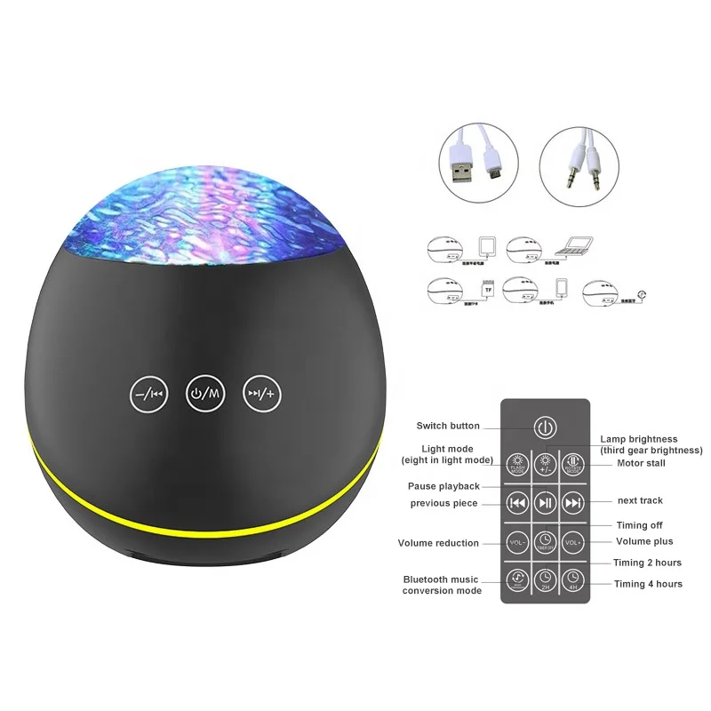 New Design Lucky Stone Shape USB LED Starry Night Light Ocean Wave Projector with  Remote Control