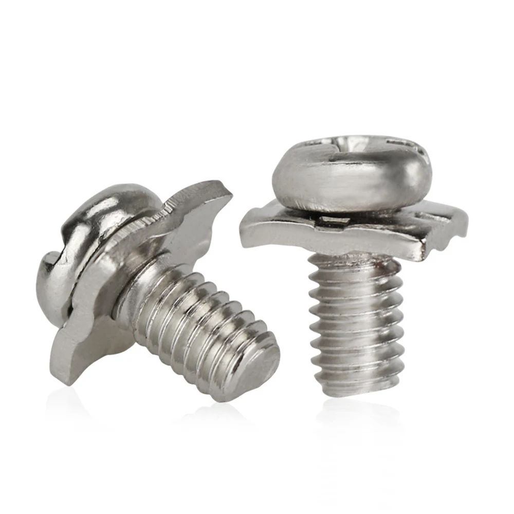 Nickel-plated cross round head two combinations of flat-tailed bolts with pan head screws terminal M3M3.5M4 four-way pads