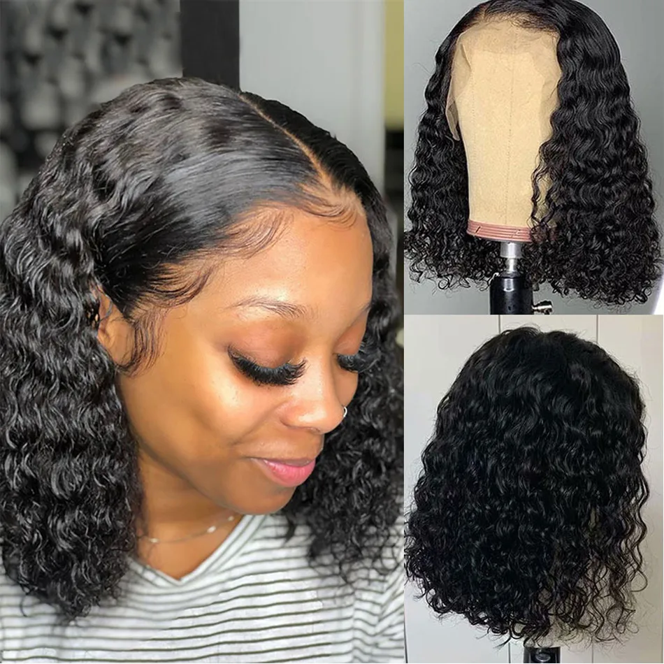 YESWIGS Raw Indian Virgin Human Hair Lace Frontal Wig for Black Women HD Full Lace Front Wig Deep Wave Curly Bob Closure Wig
