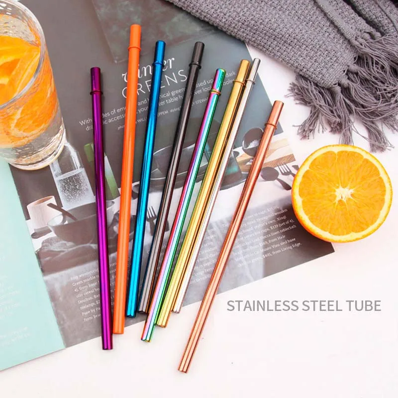 Wholesales Stainless steel bulged straw 8mm card slot anti-skid car cup straw Color metal straw