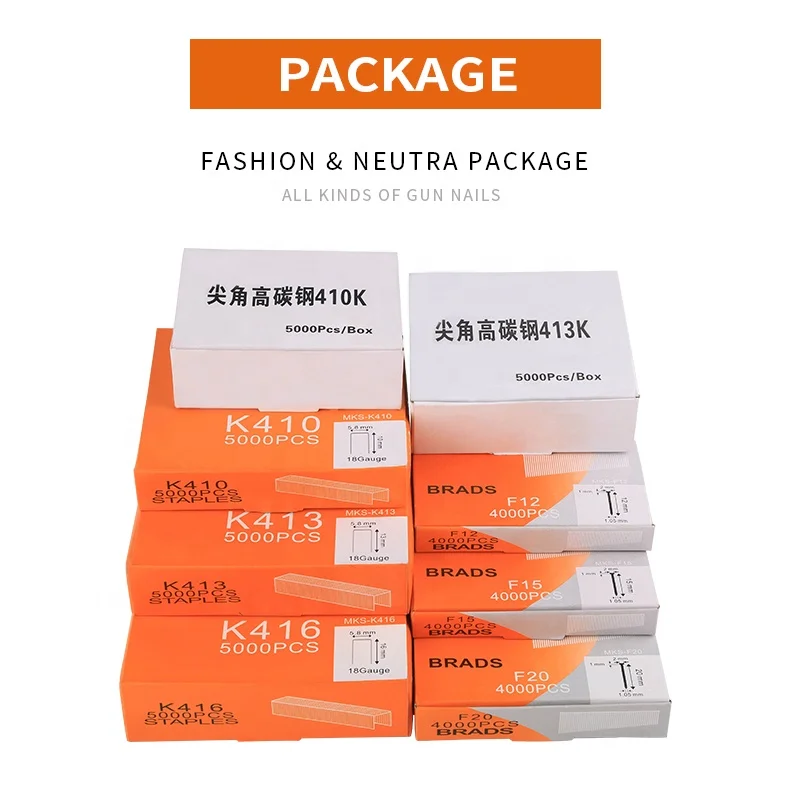 XINYI medium-carbon staples K407 K410 K413 K416 high-carbon brad nail F12 F15 F20 K410 K413 18ga staple pin