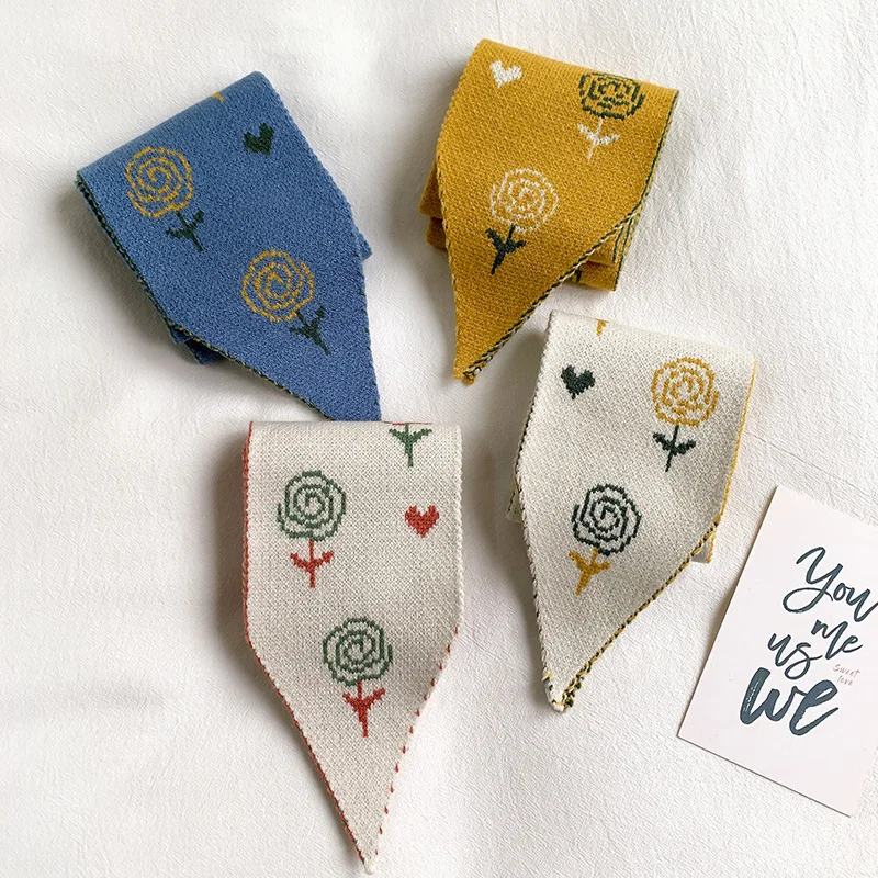 Autumn Winter New Design Knitted Pointed Scarf Thin Narrow Warm Printed Thick Scarves