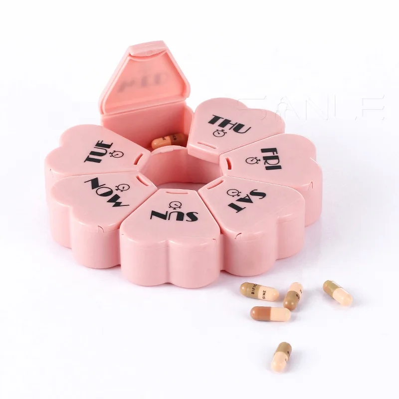 Portable plastic pill dispensing containers round weekly pill case custom  logo decorative unique pill box
