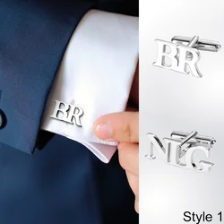 fashion personalized jewelry cufflinks men silver name letter stainless steel custom cufflinks