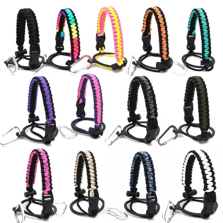 Customized colorful sport paracord weave handle for wide mouth water bottle holder